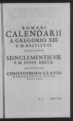 Fifth Volume - Roman Calendar of Gregory XIII - Title page - Page i